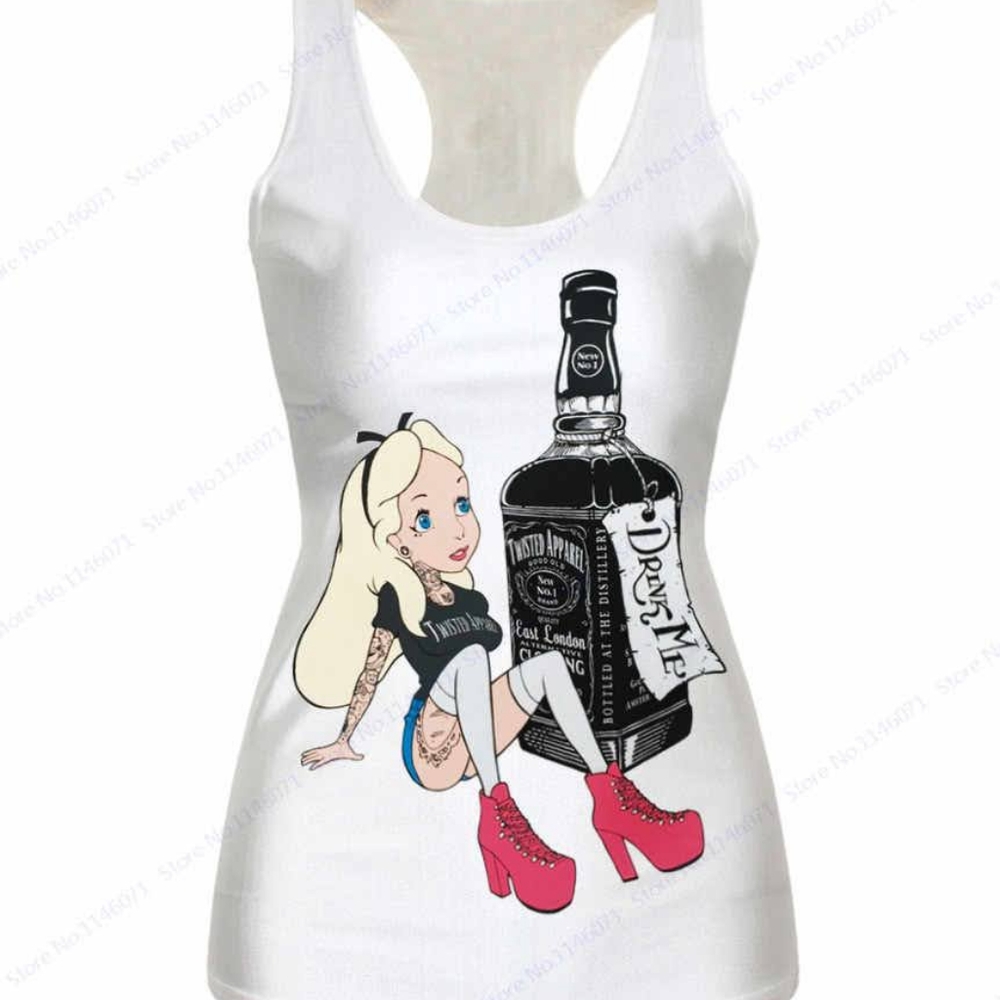 3D Cartoon Print the looking Glass Tank top  New